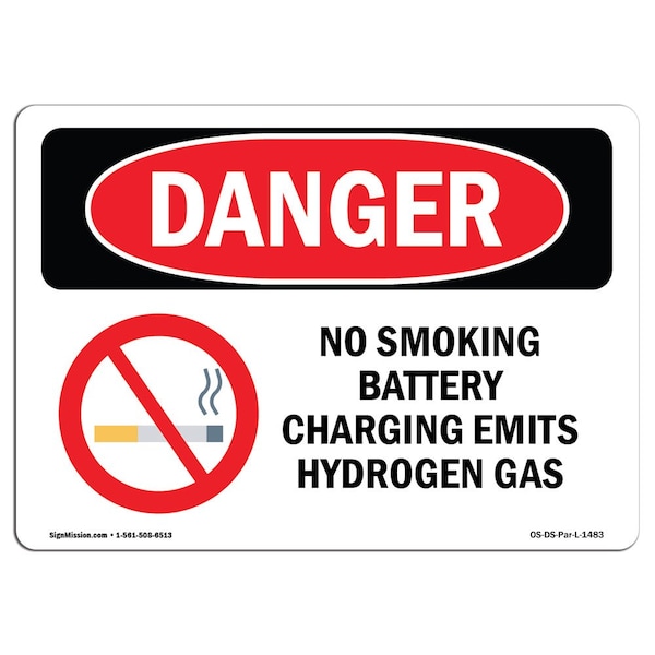 OSHA Sign, No Smoking Battery Charging Area, 18in X 12in Rigid Plastic, 12" W, 18" L, Landscape